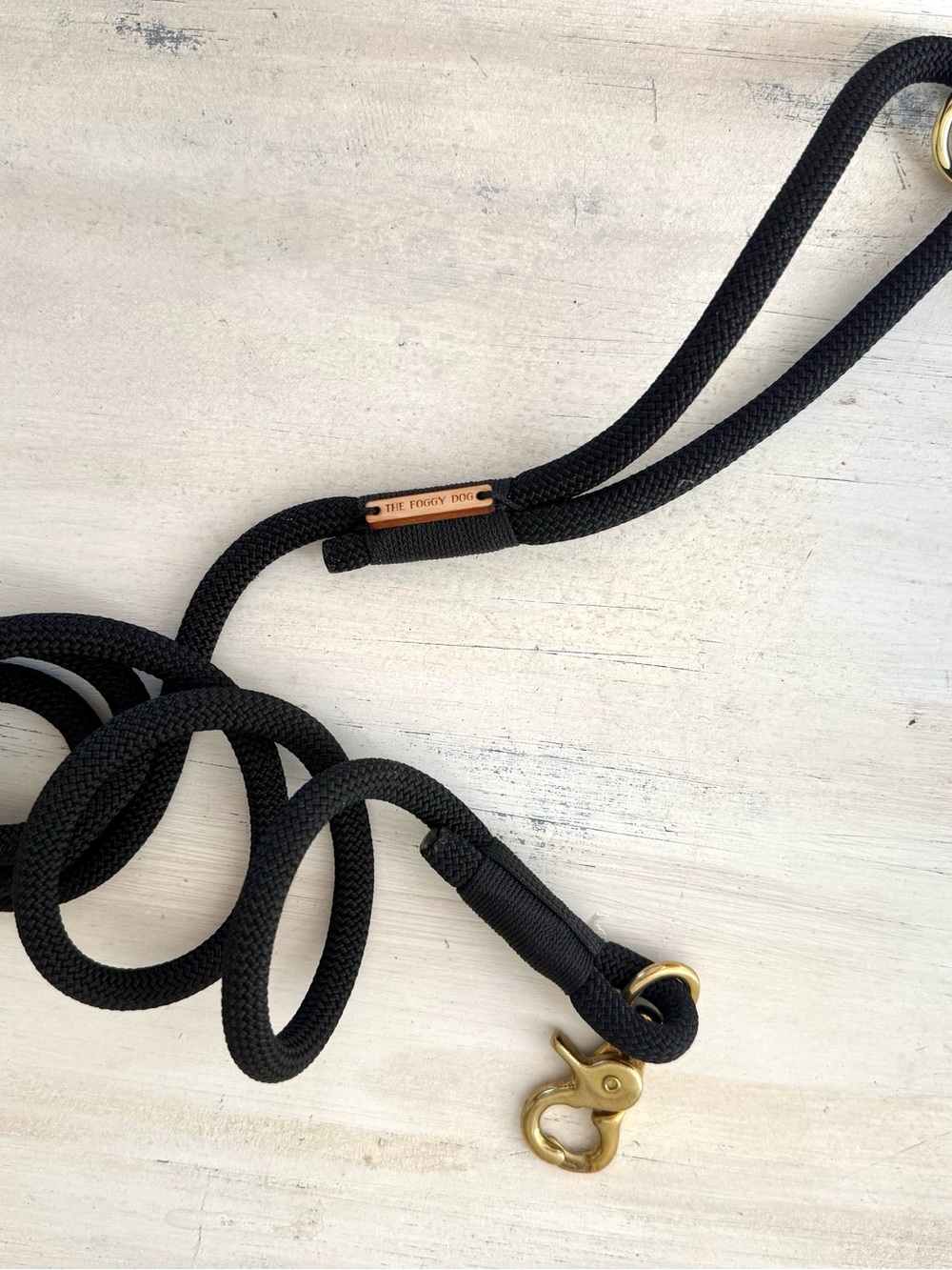 The Foggy Dog Black Marine Rope Leash with Brass Hardware NWOT